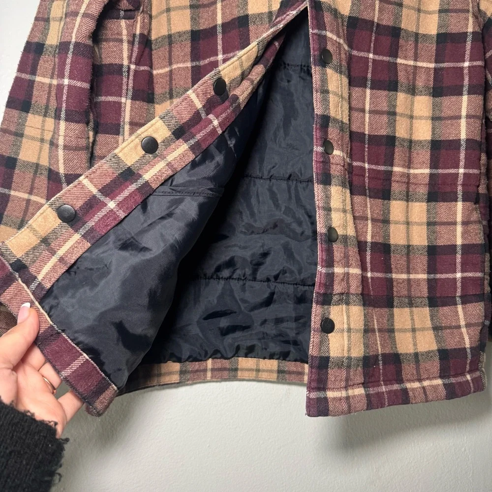 Old Navy Kids Flannel Jacket with Hood Red Tan Plaid Size M‎ 8